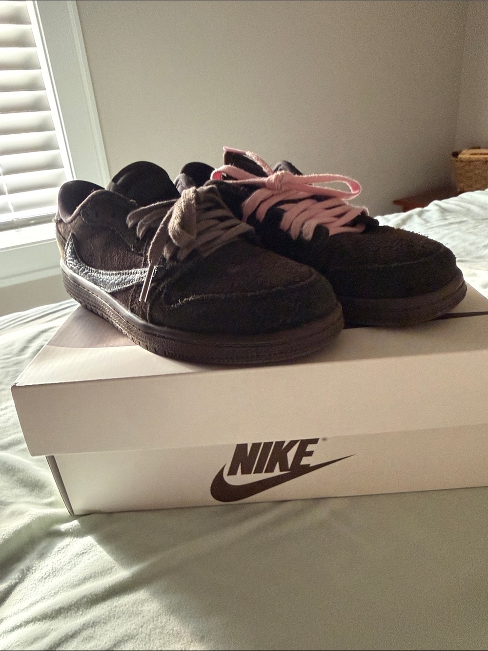 Travis Scott Kids Brown Suede Sneakers with Pink Accent Laces